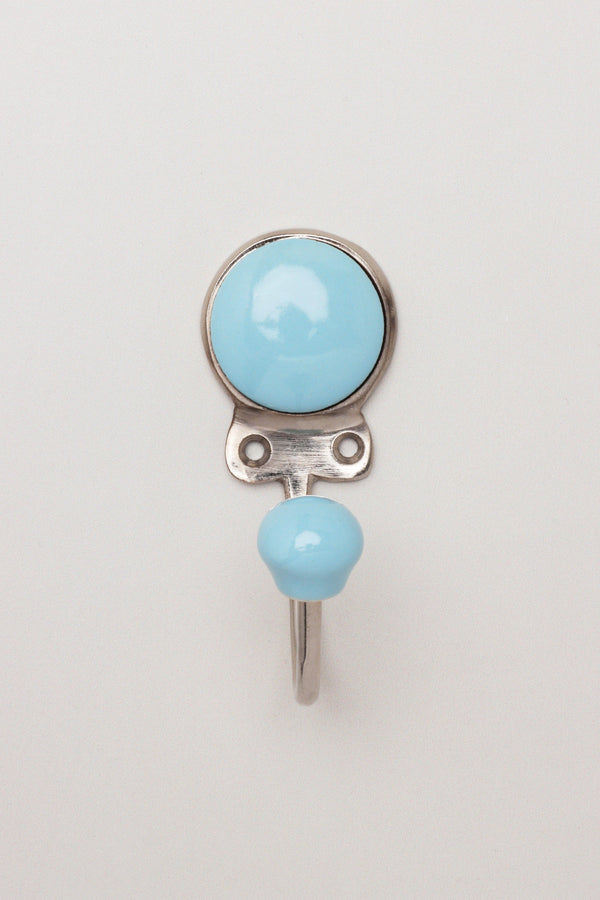 G Decor Savoy Handcrafted Ceramic Wall Hook Ice Tones Coat Hanger With Chrome Detail Blue