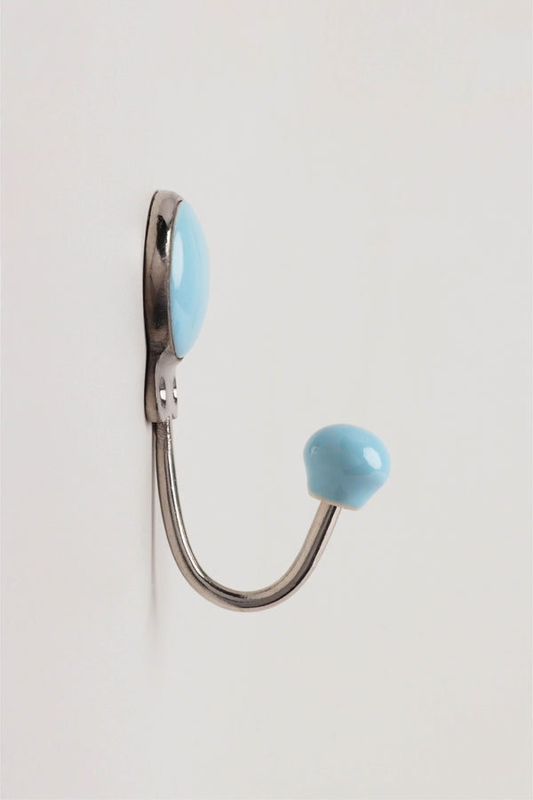 G Decor Savoy Handcrafted Ceramic Wall Hook Ice Tones Coat Hanger With Chrome Detail Blue
