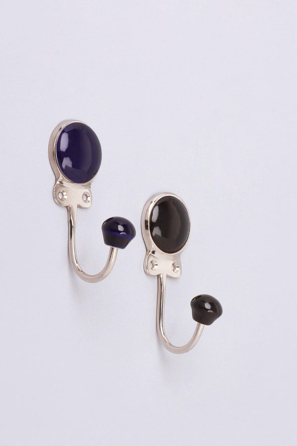 G Decor Savoy Handcrafted Ceramic Wall Hook Inkwell Tones Coat Hanger With Chrome Detail Blue