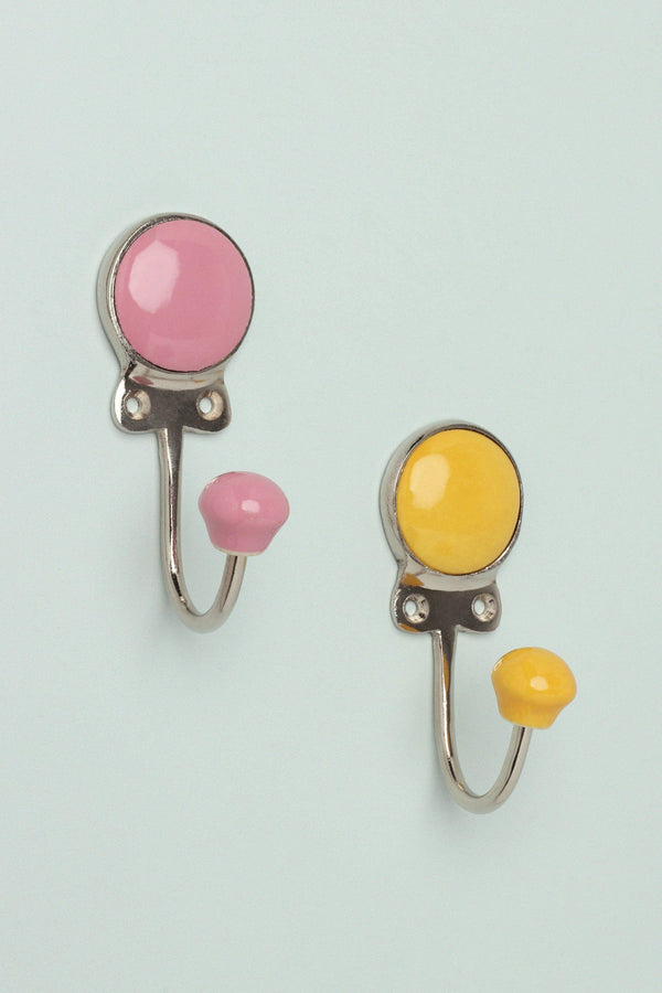 g decor Savoy Handcrafted Ceramic Wall Hook Sorbet Tones Coat Hanger with Chrome Detail Pink
