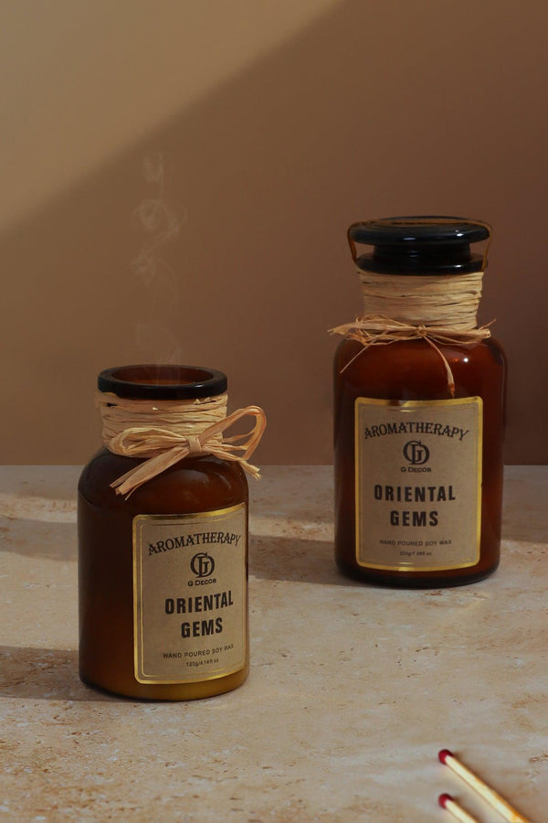 g decor Scented Hand-pounded Soy Wax Oriental Gems Elixir Jar Candle Musky Woody Amber Apothecary Jar Small