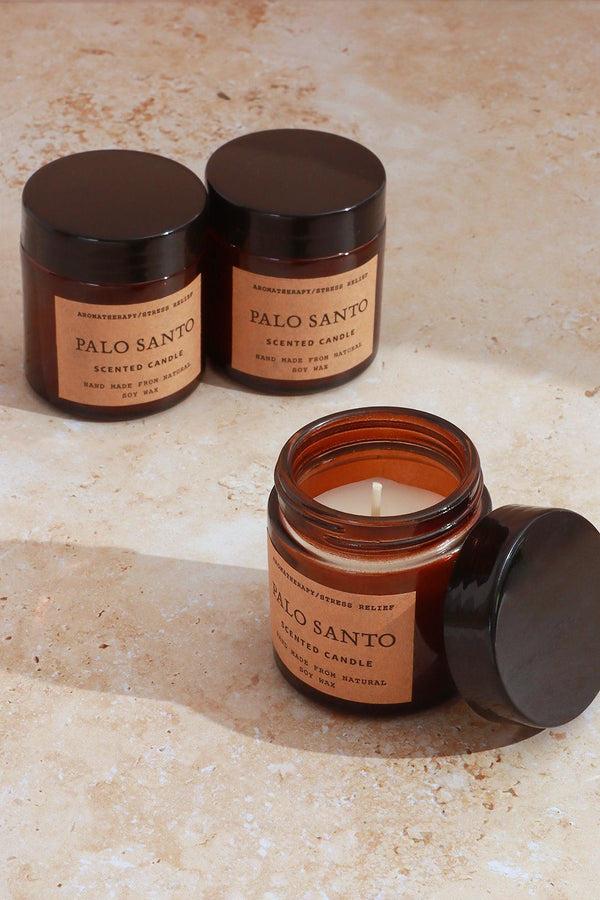 g decor Serene Rituals Handmade Set of 3 Palo Santo Scented Candles Gift Set with Essential Oils in Amber Glass Jars Set of Three