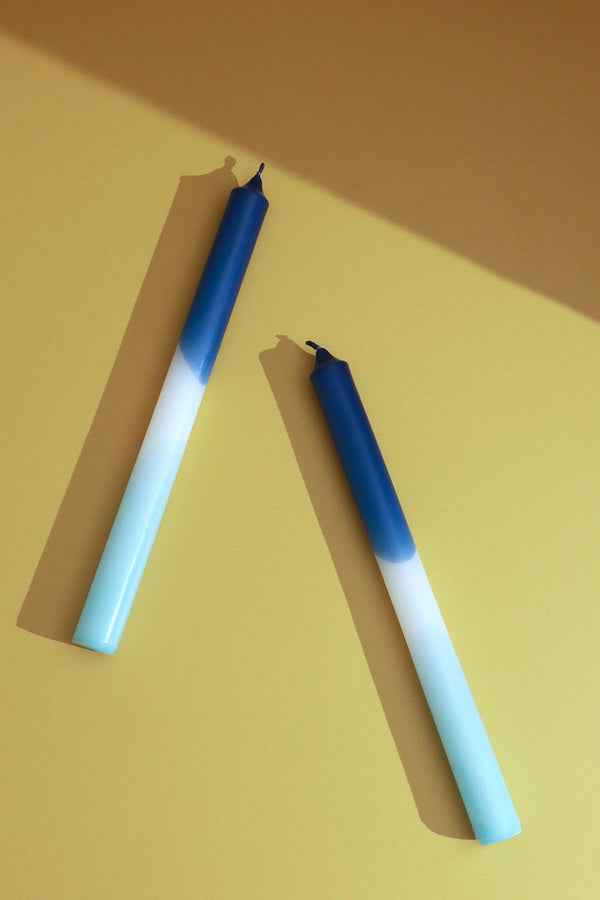 G Decor Set Of 2 Blue/White/Turquoise Dinner Candles