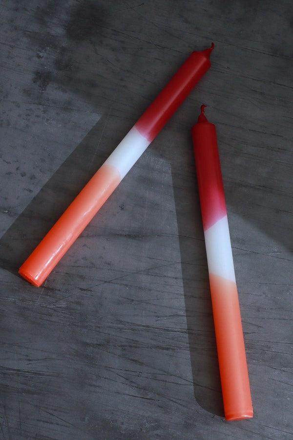 G Decor Set Of 2 Crimson/White/Orange Dinner Candles