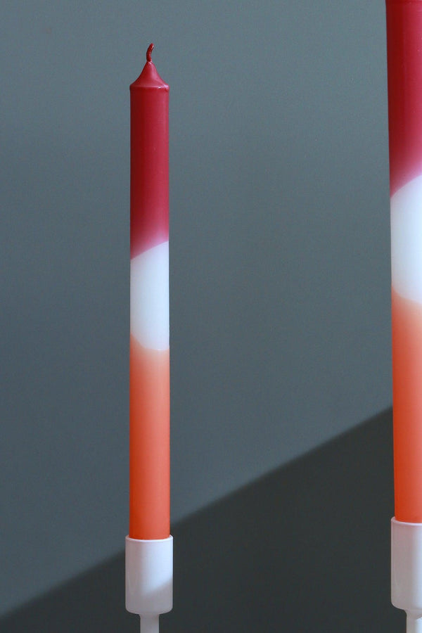 G Decor Set Of 2 Crimson/White/Orange Dinner Candles