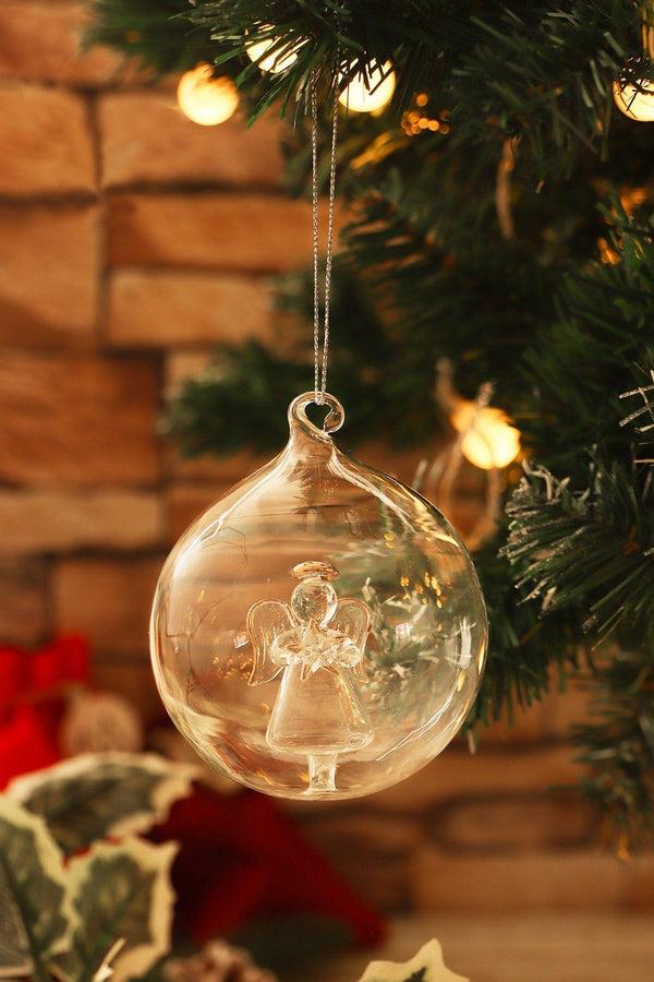 G Decor Set Of 2 Hand-Blown Glass Angel Christmas Tree Baubles Clear Hanging Ornaments Clear
