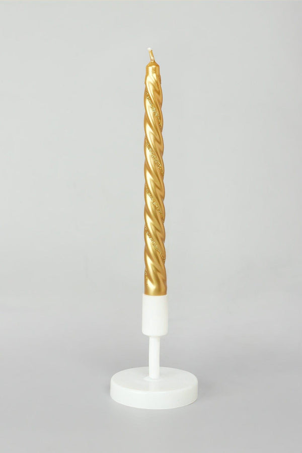 G Decor Set Of 2 Handmade Maison Dorée Antique Gold Spiral Glitter Stripe Dinner & Taper Candles Gold