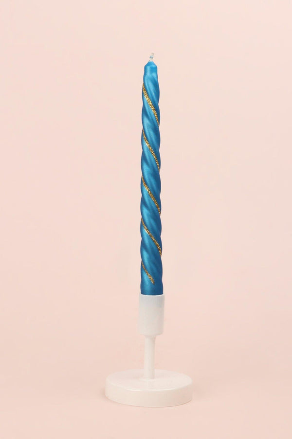 G Decor Set Of 2 Handmade Maison Dorée Royal Blue Spiral Glitter Stripe Dinner & Taper Candles Blue
