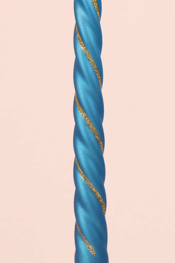 G Decor Set Of 2 Handmade Maison Dorée Royal Blue Spiral Glitter Stripe Dinner & Taper Candles Blue