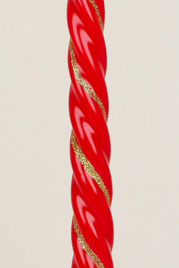 G Decor Set Of 2 Handmade Maison Dorée Scarlet Red Spiral Glitter Stripe Dinner & Taper Candles Red