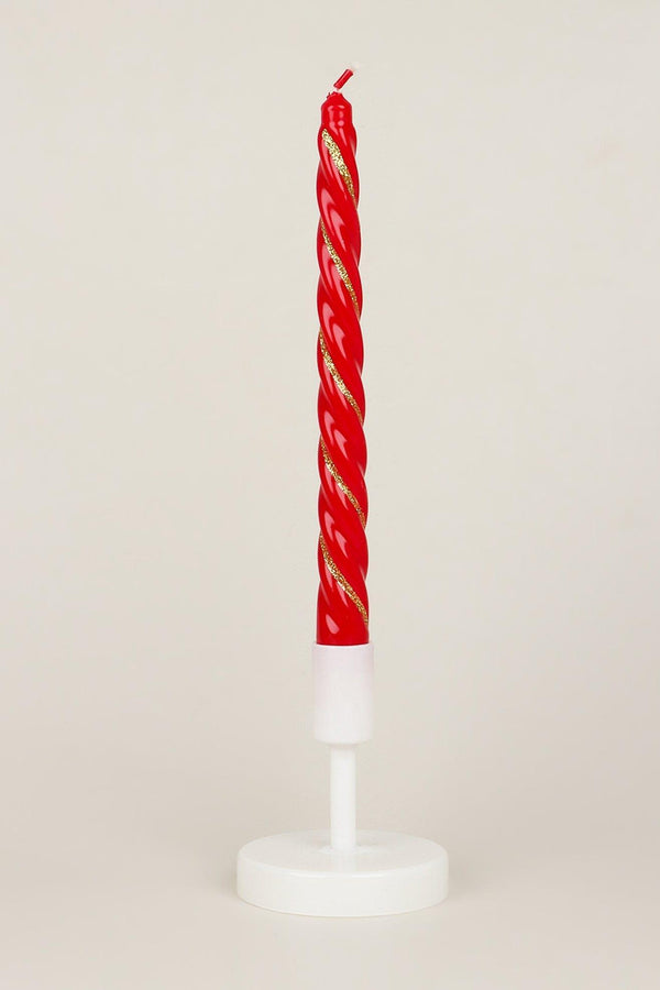 G Decor Set Of 2 Handmade Maison Dorée Scarlet Red Spiral Glitter Stripe Dinner & Taper Candles Red