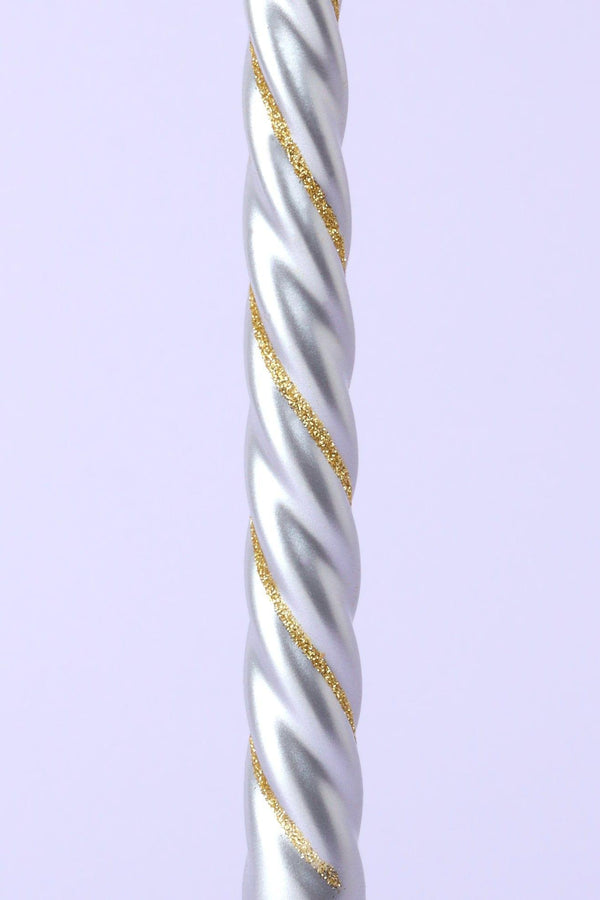 G Decor Set Of 2 Handmade Maison Dorée Silver & Gold Spiral Glitter Stripe Dinner & Taper Candles Silver