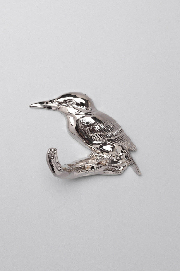 G Decor Set Of 2 Kingfisher Silver Wall Hooks Sculpted Bird Design For Coats Towels & Accessories Silver