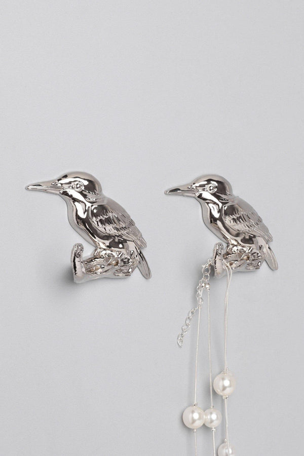 g decor Set of 2 Kingfisher Silver Wall Hooks Sculpted Bird Design for Coats Towels & Accessories Silver
