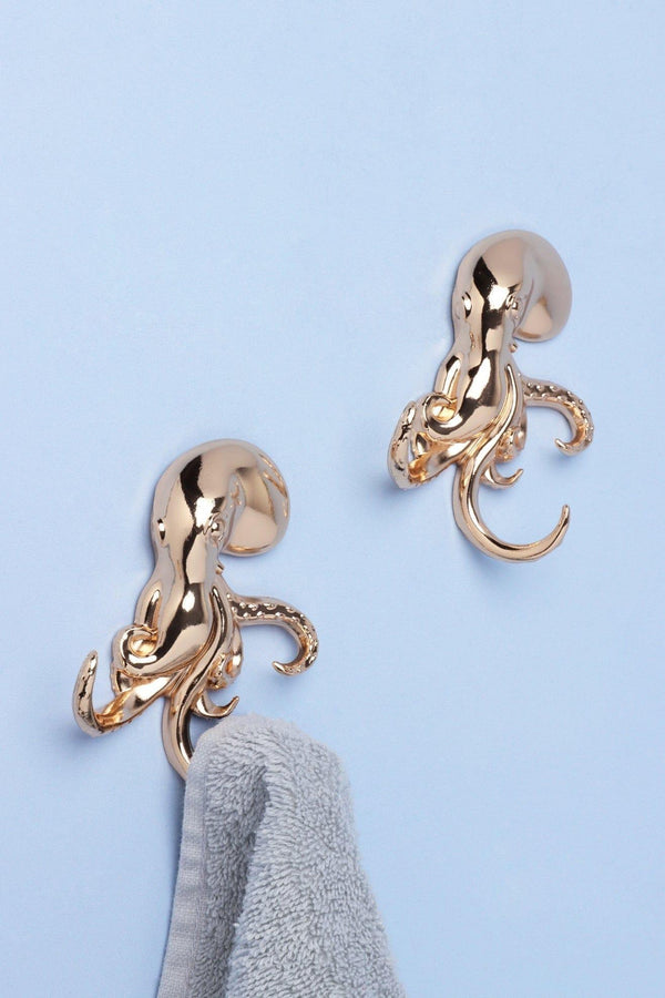 g decor Set of 2 Octopus Gold Wall Hooks Sculpted Sea Life Design for Coats Towels & Accessories