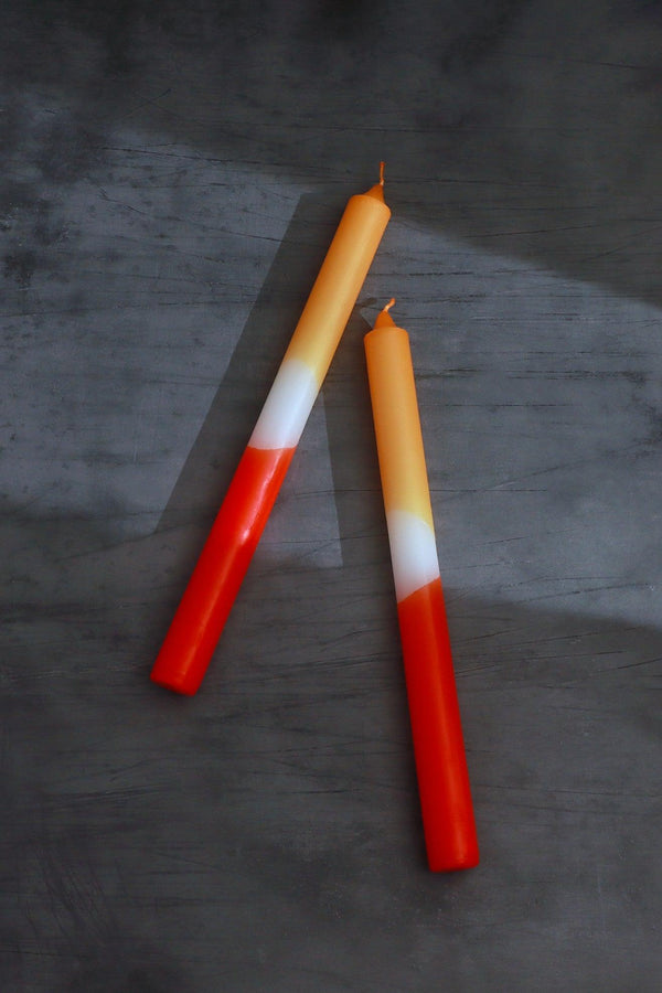 G Decor Set Of 2 Orange/White/Vermilion Dinner Candles