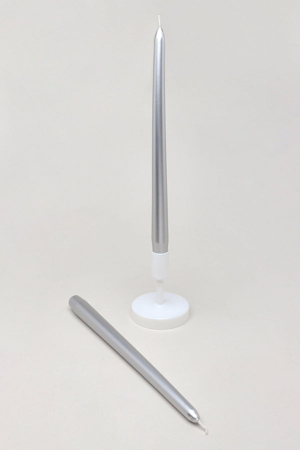 g decor Set of 2 Verti Extra Long Hand Finish Silver Dinner Candles Tall Taper Statement Pieces Silver