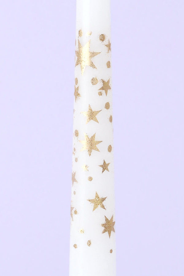 G Decor Set Of 2 White Dinner Candles With Gold Stars