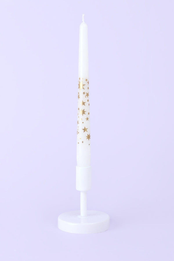 G Decor Set Of 2 White Dinner Candles With Gold Stars