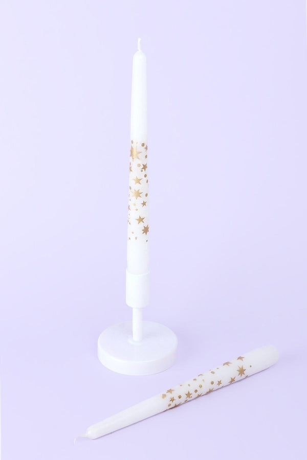 g decor Set of 2 White Dinner Candles with Gold Stars