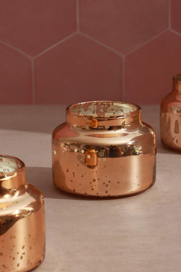 G Decor Set Of 3 Aurielle Jasmine Fragrance Hand-Poured Soy Wax Jar Candles With Lid Mercury Rose Gold Finish Rose Gold