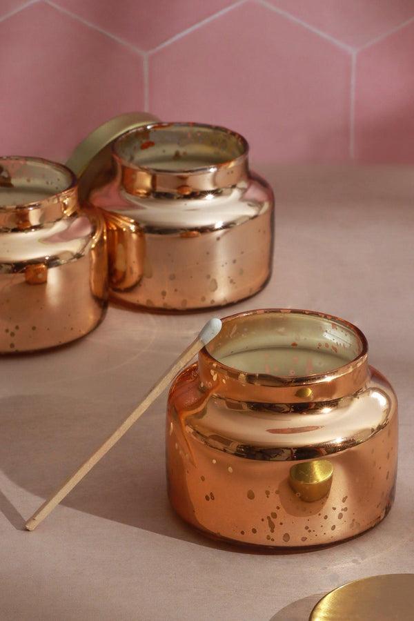 g decor Set of 3 Aurielle Jasmine Fragrance Hand-Poured Soy Wax Jar Candles With Lid Mercury Rose Gold Finish Rose Gold
