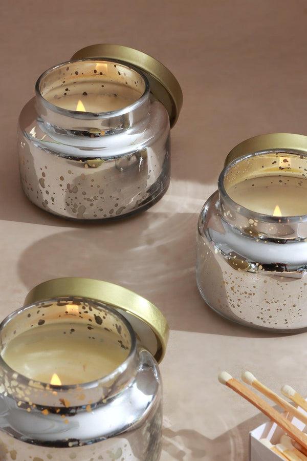 g decor Set of 3 Aurielle Linen Fragrance Hand-Poured Soy Wax Jar Candles With Lid Mercury Silver Finish Silver