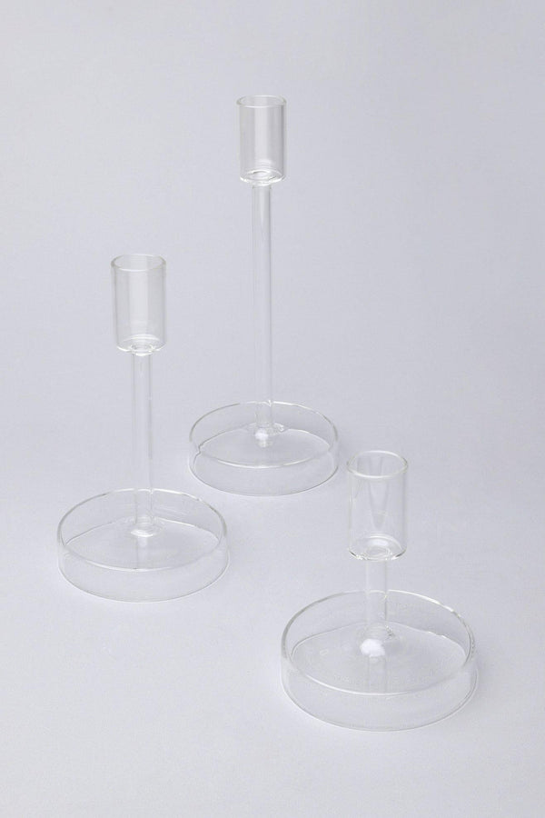 g decor Set of 3 Halo Handblown Glass Candle Holders Clear Glass Stands for Dinner & Taper Candles Clear