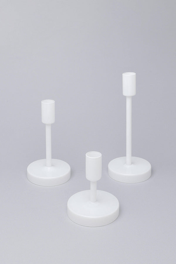 g decor Set of 3 Halo Handblown Glass Candle Holders White Glass Stands for Dinner & Taper Candles White