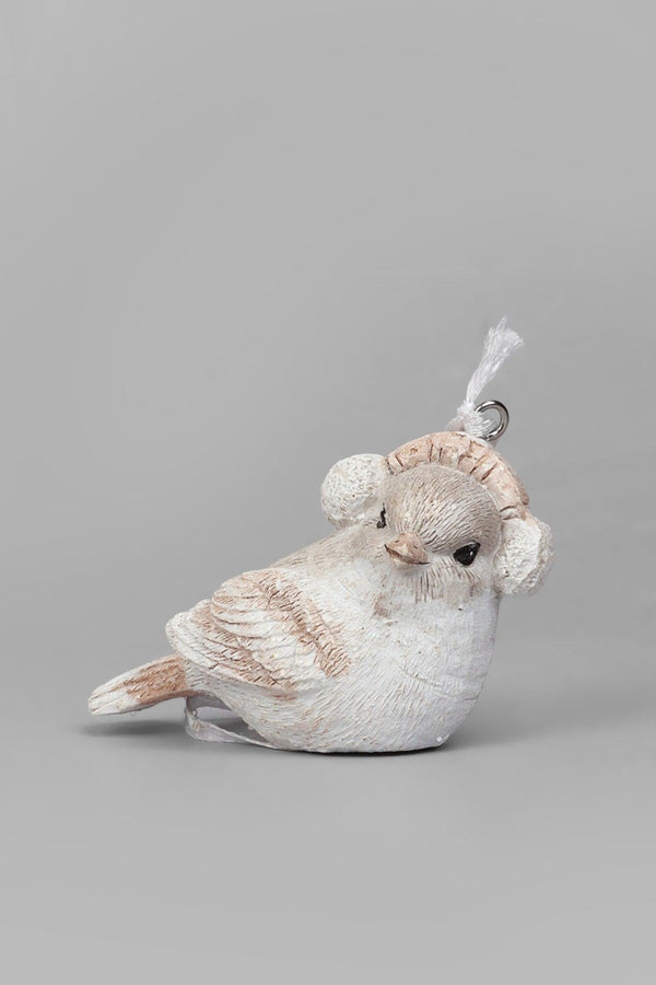 G Decor Set Of 3 Winter Feathered Trio Christmas Tree Decorations Birds With Cosy Hats & Earmuffs White