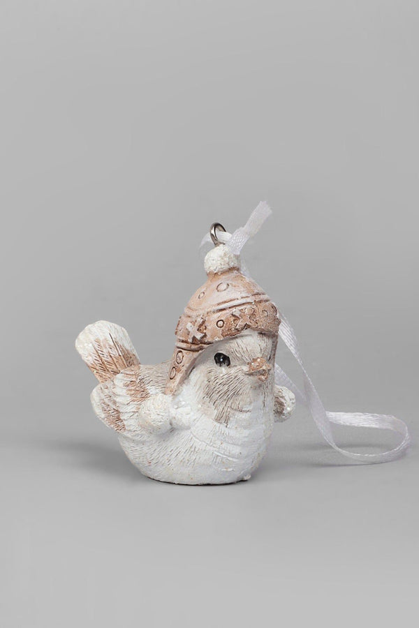 G Decor Set Of 3 Winter Feathered Trio Christmas Tree Decorations Birds With Cosy Hats & Earmuffs White