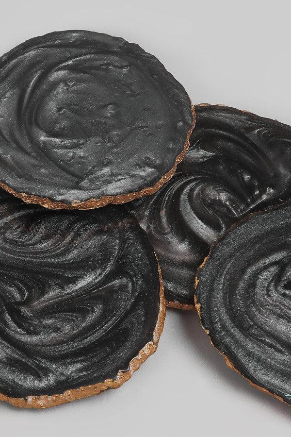 G Decor Set Of 4 Black Agate-Inspired Coasters Irregular Black & Gold Coasters With Holder Black