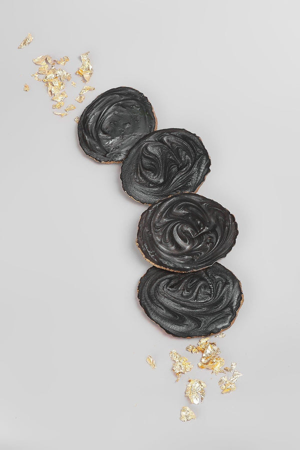 G Decor Set Of 4 Black Agate-Inspired Coasters Irregular Black & Gold Coasters With Holder Black