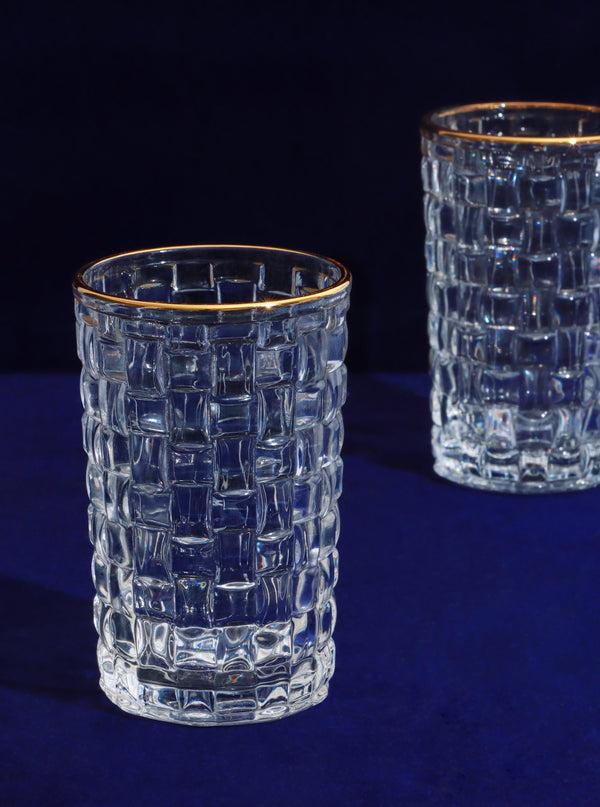 G Decor Set Of 4 Dante Vintage Textured Highball Glasses Elegant Drinkware With Gold Rim Set Of 4