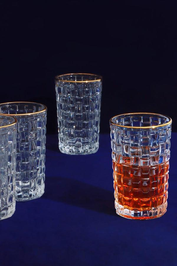 g decor Set of 4 Dante Vintage Textured Highball Glasses Elegant Drinkware With Gold Rim Set of 4