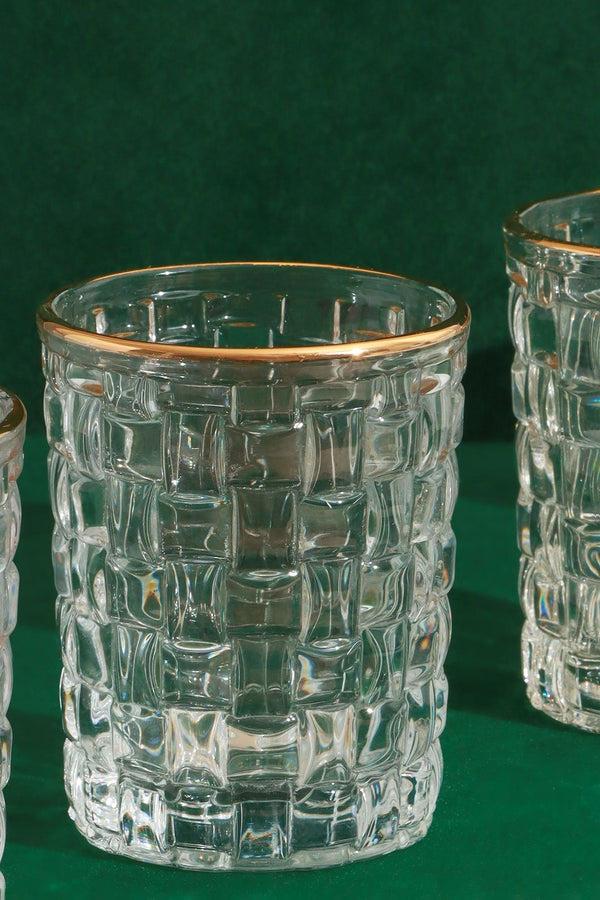 G Decor Set Of 4 Dante Vintage Textured Tumbler Glasses Elegant Drinkware With Gold Rim Set Of 4