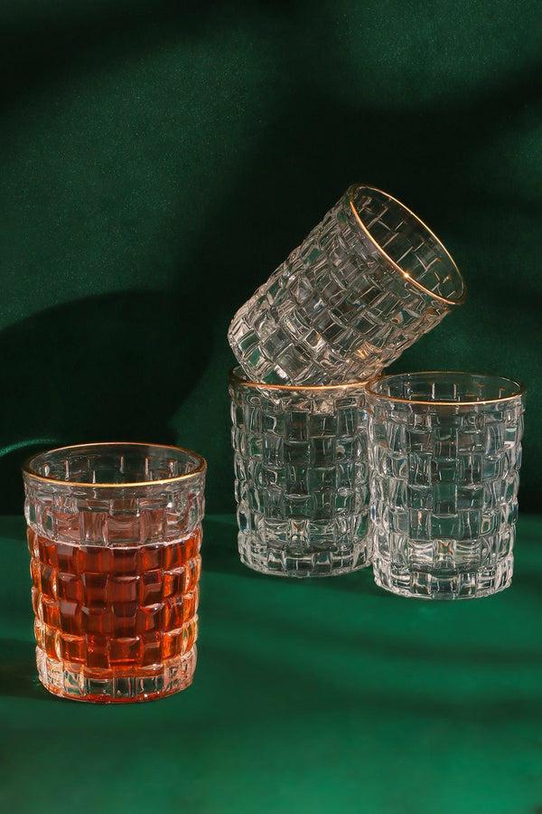 g decor Set of 4 Dante Vintage Textured Tumbler Glasses Elegant Drinkware With Gold Rim Set of 4