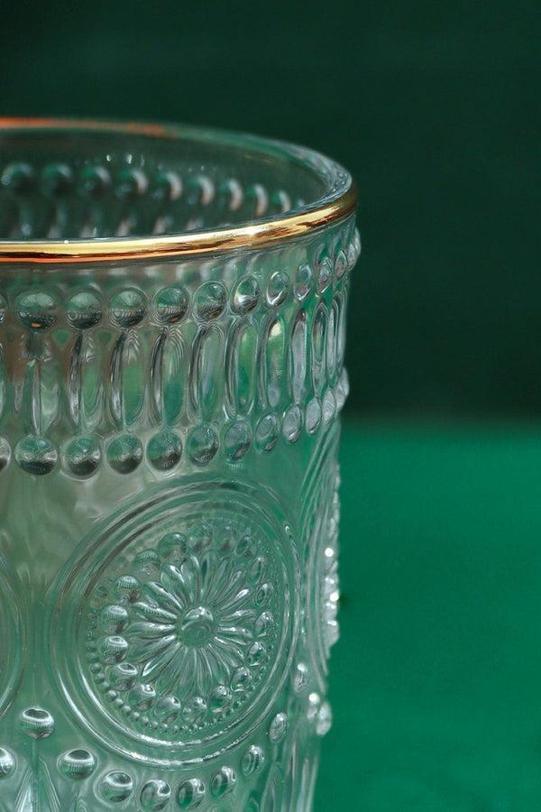 G Decor Set Of 4 Dario Vintage Sunflower Embossed Tumbler Glasses With Gold Rim Set Of 4