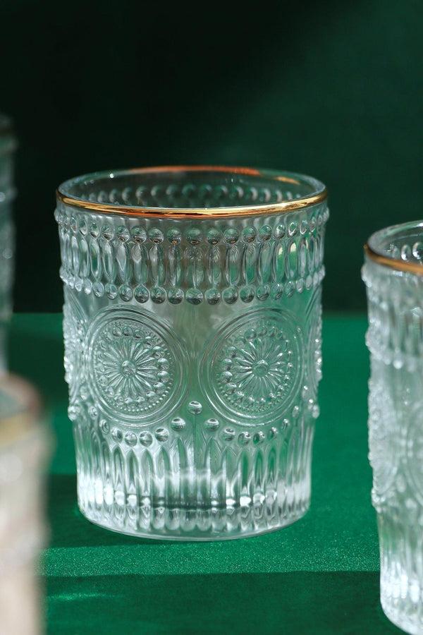 G Decor Set Of 4 Dario Vintage Sunflower Embossed Tumbler Glasses With Gold Rim Set Of 4