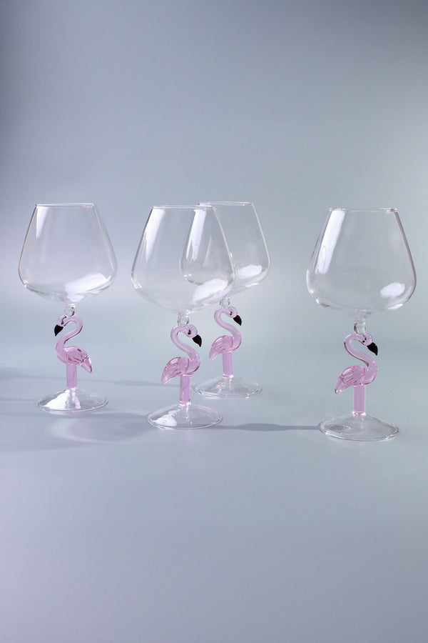 g decor Set of 4 Flamingo Stem Handmade Glassware Pink Flamingo Wine Sculpted Glasses Set of 4