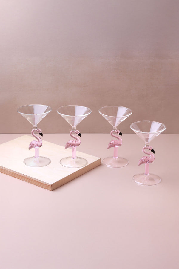 g decor Set of 4 Flamingo Stem Handmade Glassware Pink Flamingo Cocktail & Martini Sculpted Glasses Set of 4