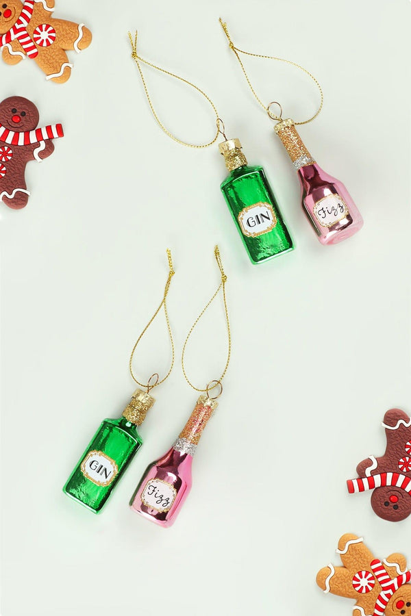 G Decor Set Of 4 Glass Mini Gin And Prosecco Bottles Ornaments