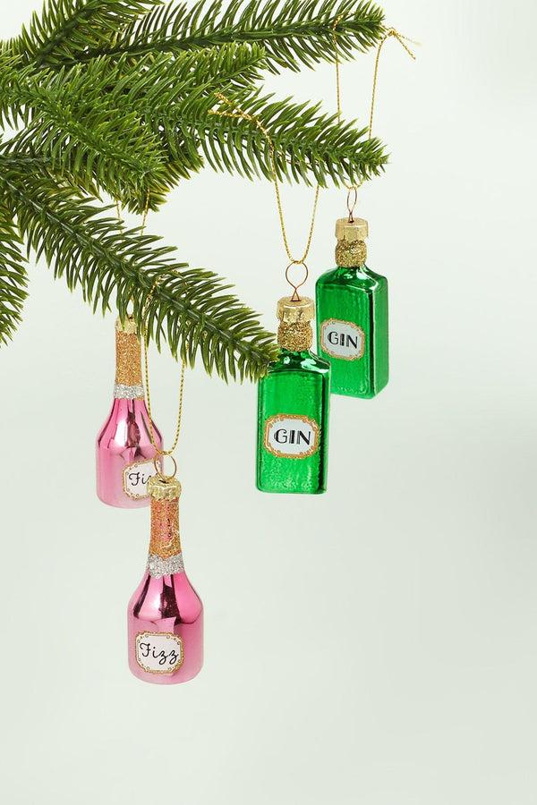 g decor Set of 4 Glass Mini Gin and Prosecco Bottles Ornaments