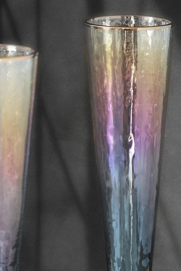 G Decor Set Of 4 Handmade Iridescent Grey Hammered Champagne Flutes With Gold Rim Set Of 4