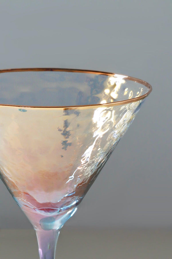 G Decor Set Of 4 Handmade Iridescent Grey Hammered Martini & Cocktail Glasses With Gold Rim Set Of 4