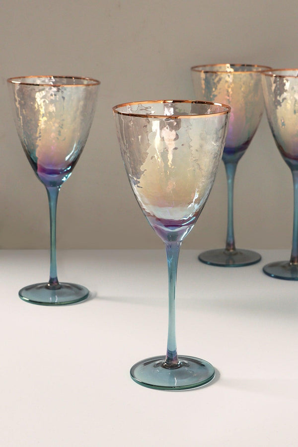 g decor Set of 4 Handmade Iridescent Grey Hammered Wine Glasses Set of 4