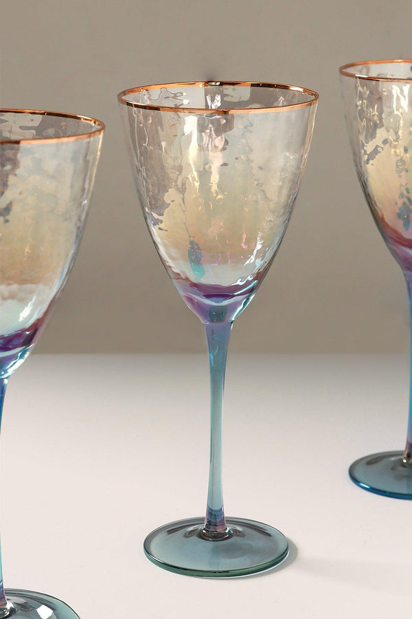 G Decor Set Of 4 Handmade Iridescent Grey Hammered Wine Glasses Set Of 4