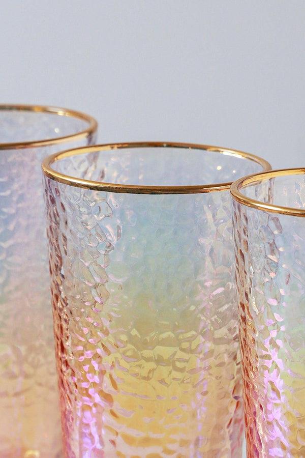 G Decor Set Of 4 Handmade Iridescent Pearl Hammered Tumbler Glasses With Gold Rim Set Of 4