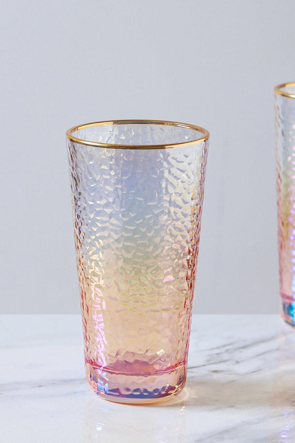 G Decor Set Of 4 Handmade Iridescent Pearl Hammered Tumbler Glasses With Gold Rim Set Of 4