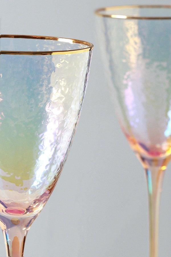 G Decor Set Of 4 Handmade Iridescent Pearl Hammered Wine Glasses With Gold Rim Set Of 4